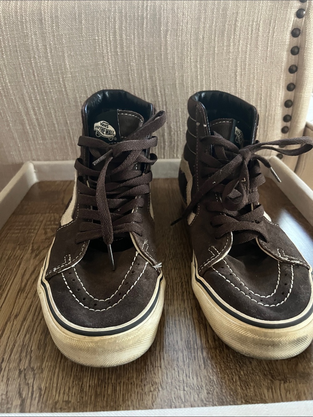 Vans Kids Brown High-Top Skate Sneakers with White Stripe